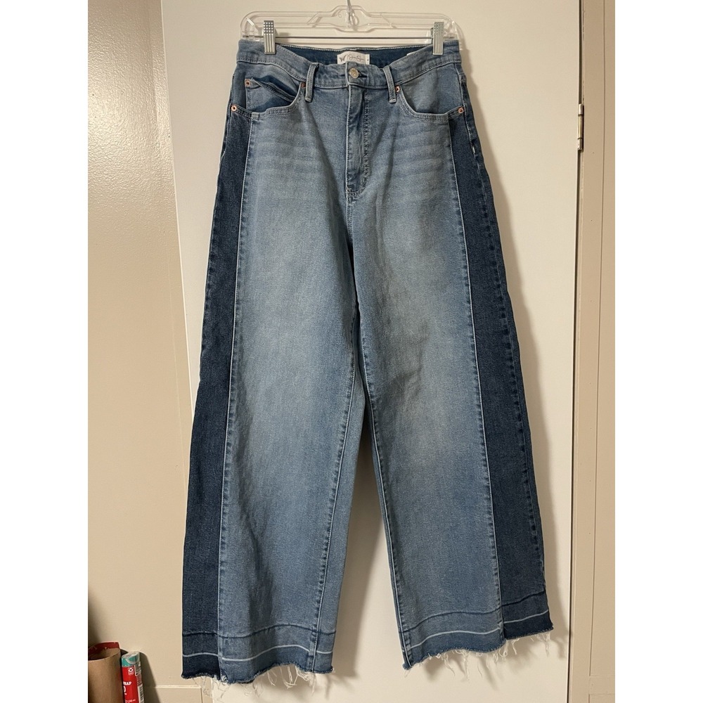 Jessica Simpson Freesia Wide Leg Jeans Women Raw Hem High Rise Blue Boho Size 8